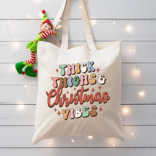 Thick Thighs & Christmas Vibes Canvas Tote Bag