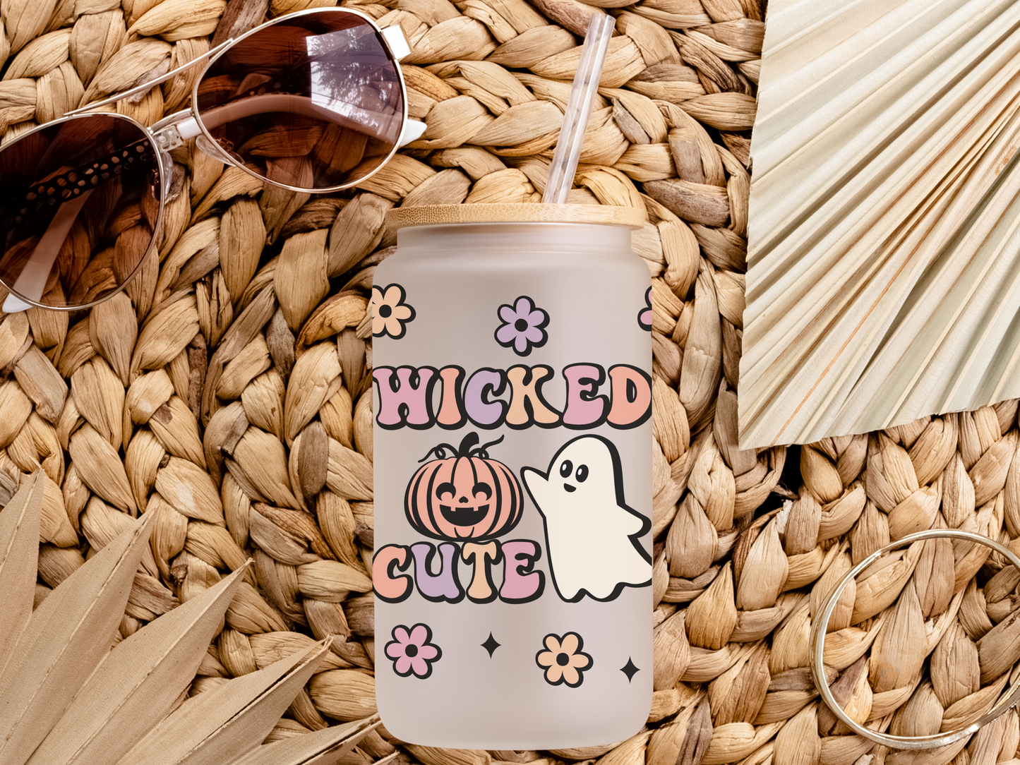 Wicked cute ghost flower glass cup